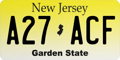 NJ license plate A27ACF