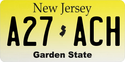 NJ license plate A27ACH