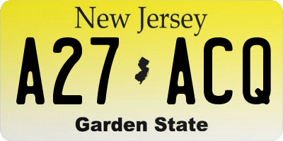 NJ license plate A27ACQ