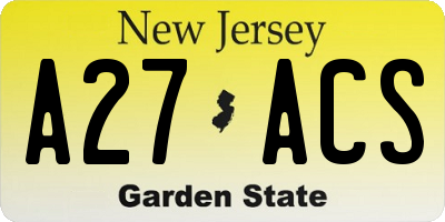 NJ license plate A27ACS