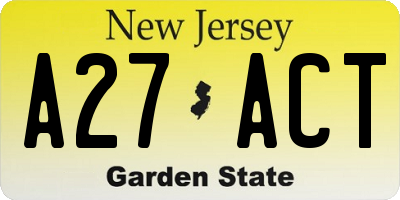NJ license plate A27ACT