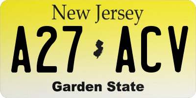 NJ license plate A27ACV