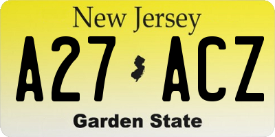 NJ license plate A27ACZ