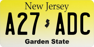 NJ license plate A27ADC