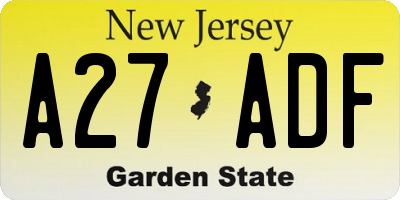 NJ license plate A27ADF