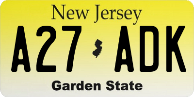 NJ license plate A27ADK