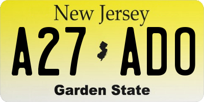 NJ license plate A27ADO