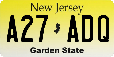 NJ license plate A27ADQ