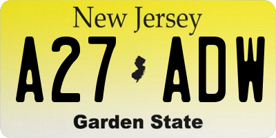NJ license plate A27ADW