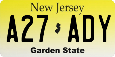 NJ license plate A27ADY