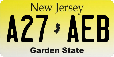 NJ license plate A27AEB