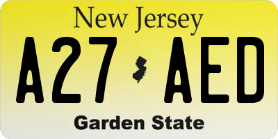 NJ license plate A27AED