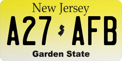 NJ license plate A27AFB