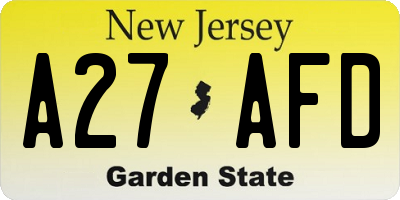 NJ license plate A27AFD