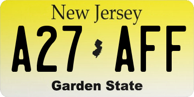 NJ license plate A27AFF