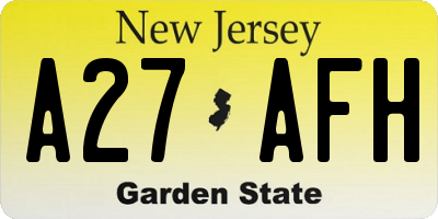 NJ license plate A27AFH