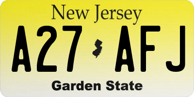 NJ license plate A27AFJ