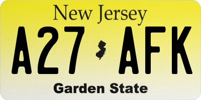 NJ license plate A27AFK
