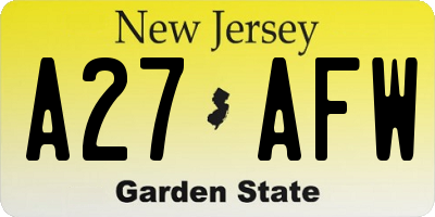 NJ license plate A27AFW