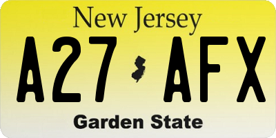 NJ license plate A27AFX