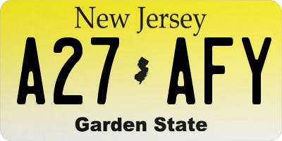 NJ license plate A27AFY