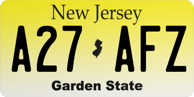 NJ license plate A27AFZ