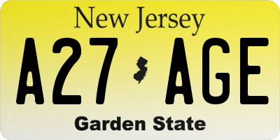 NJ license plate A27AGE