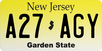 NJ license plate A27AGY