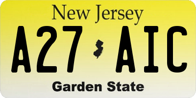 NJ license plate A27AIC