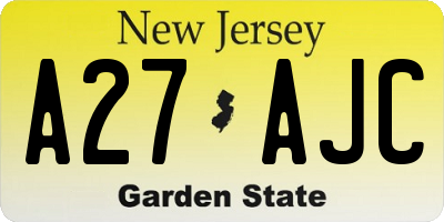 NJ license plate A27AJC