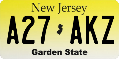 NJ license plate A27AKZ