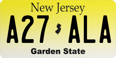 NJ license plate A27ALA