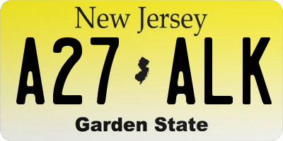 NJ license plate A27ALK