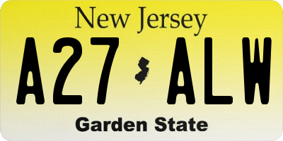 NJ license plate A27ALW