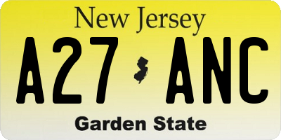 NJ license plate A27ANC