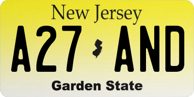NJ license plate A27AND