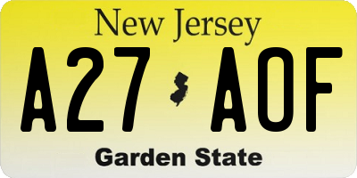 NJ license plate A27AOF