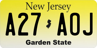 NJ license plate A27AOJ