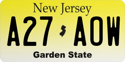 NJ license plate A27AOW