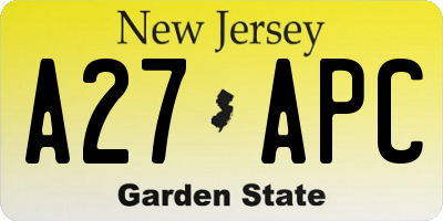 NJ license plate A27APC