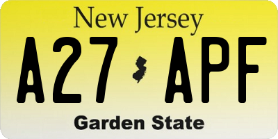 NJ license plate A27APF