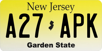 NJ license plate A27APK