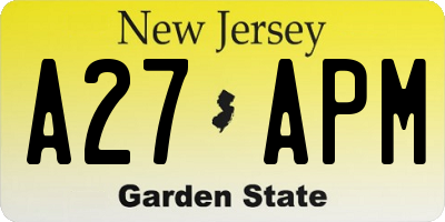 NJ license plate A27APM