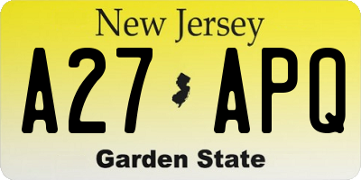 NJ license plate A27APQ