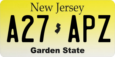 NJ license plate A27APZ