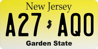 NJ license plate A27AQO