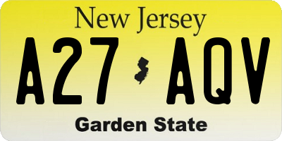 NJ license plate A27AQV