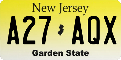 NJ license plate A27AQX