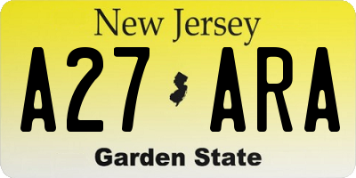 NJ license plate A27ARA