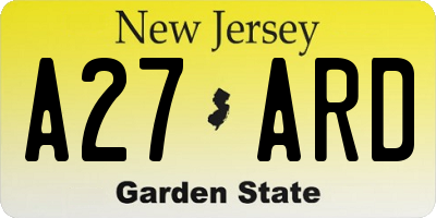 NJ license plate A27ARD